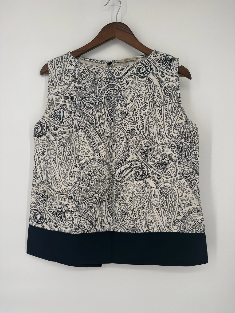 Etro size Large Paisley Tank Top Navy Blue White Italy Cotton Silk Linen IT 48